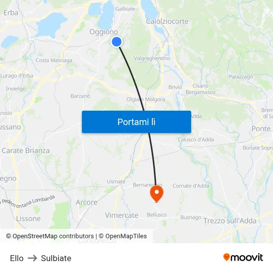 Ello to Sulbiate map