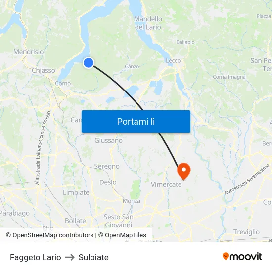 Faggeto Lario to Sulbiate map