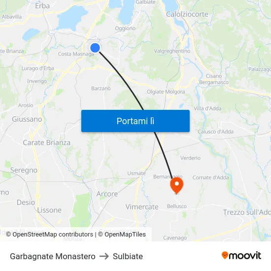 Garbagnate Monastero to Sulbiate map