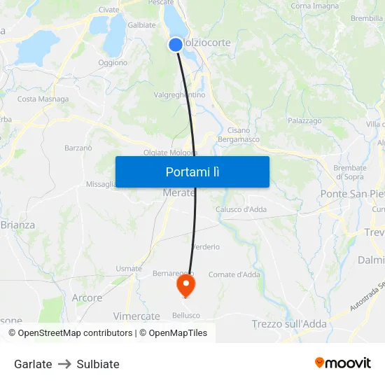 Garlate to Sulbiate map