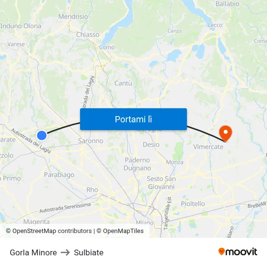 Gorla Minore to Sulbiate map