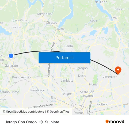 Jerago Con Orago to Sulbiate map