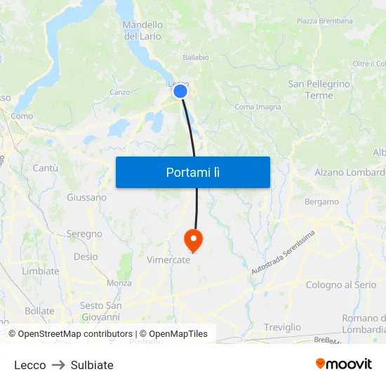 Lecco to Sulbiate map