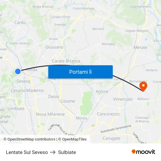 Lentate Sul Seveso to Sulbiate map