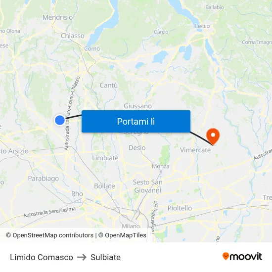 Limido Comasco to Sulbiate map