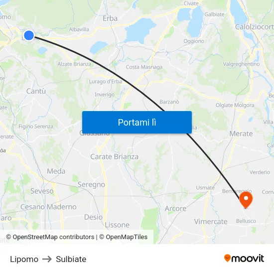 Lipomo to Sulbiate map