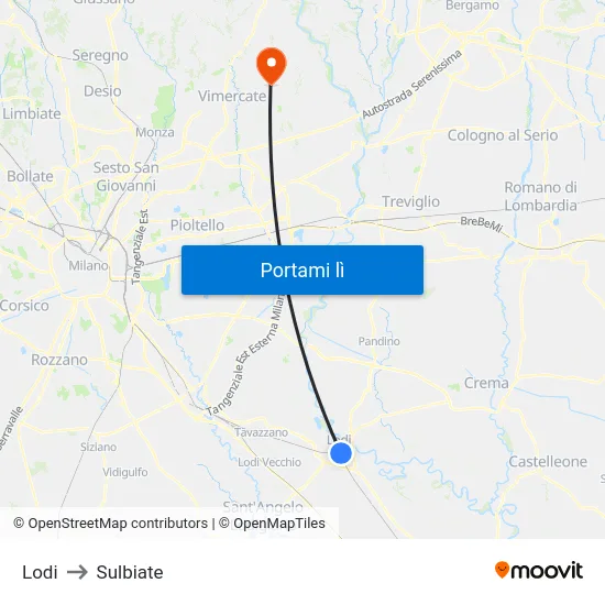Lodi to Sulbiate map
