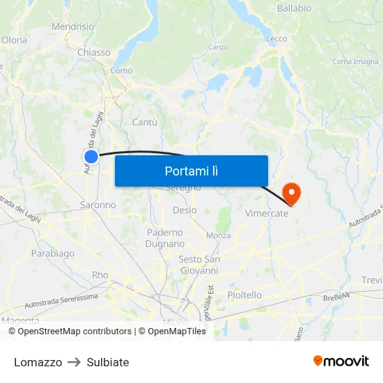 Lomazzo to Sulbiate map