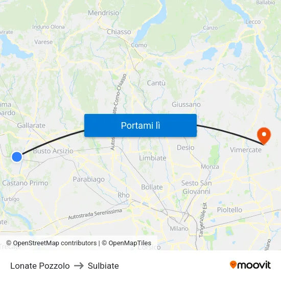 Lonate Pozzolo to Sulbiate map