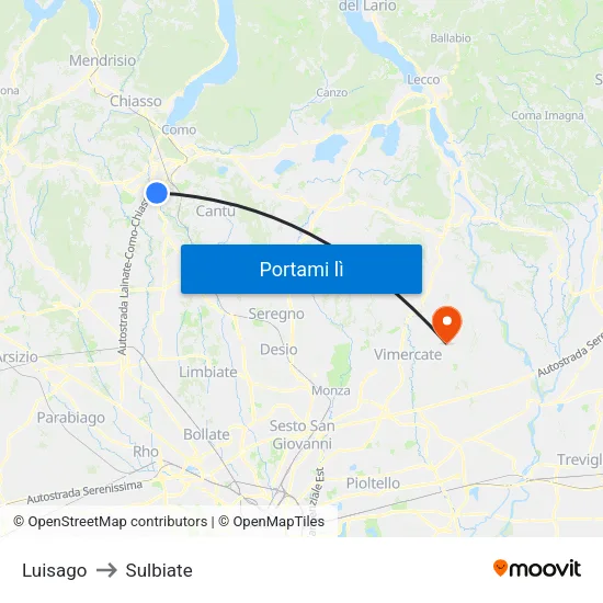 Luisago to Sulbiate map