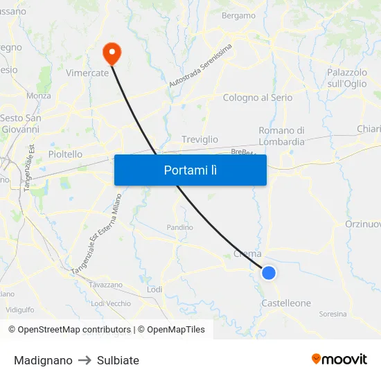 Madignano to Sulbiate map