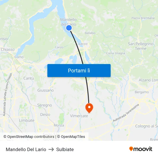 Mandello Del Lario to Sulbiate map