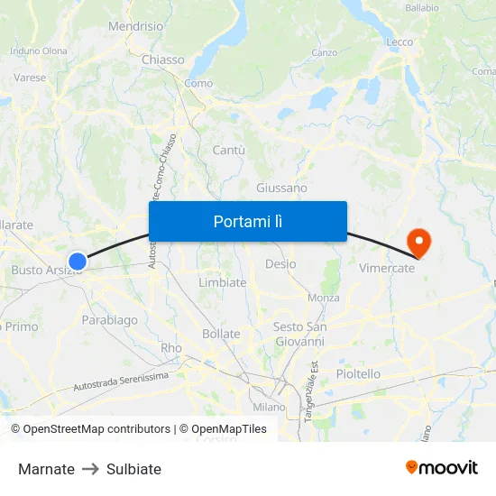 Marnate to Sulbiate map