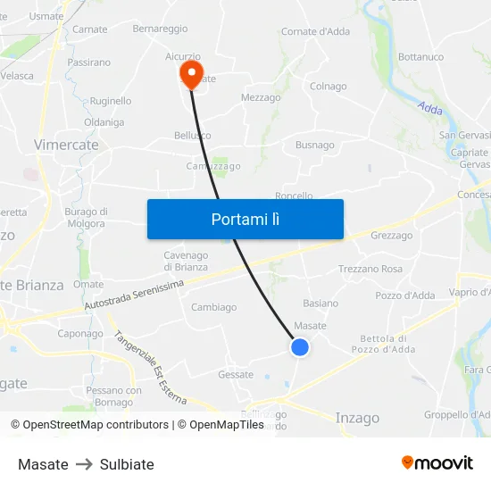 Masate to Sulbiate map