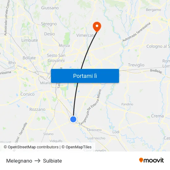 Melegnano to Sulbiate map