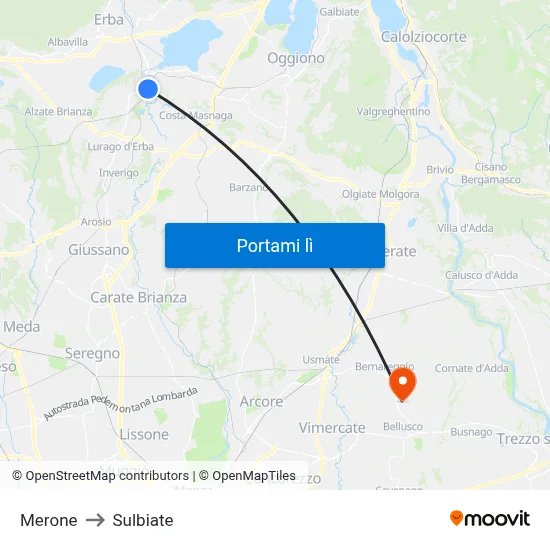 Merone to Sulbiate map