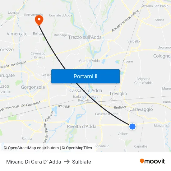 Misano Di Gera D' Adda to Sulbiate map