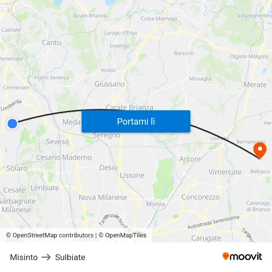Misinto to Sulbiate map