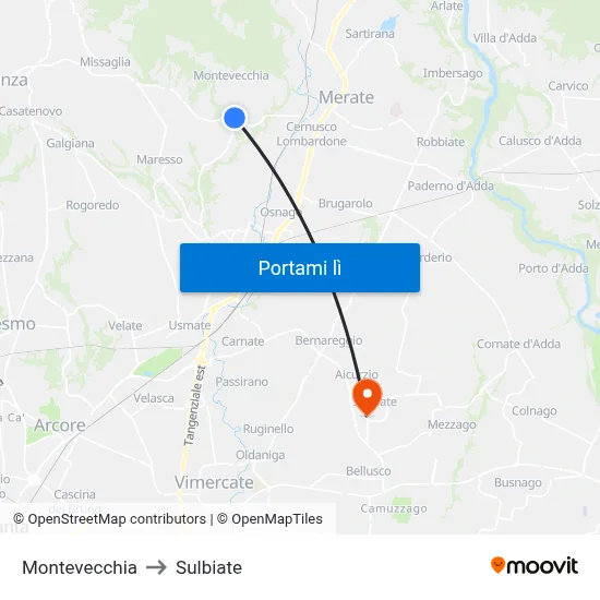 Montevecchia to Sulbiate map