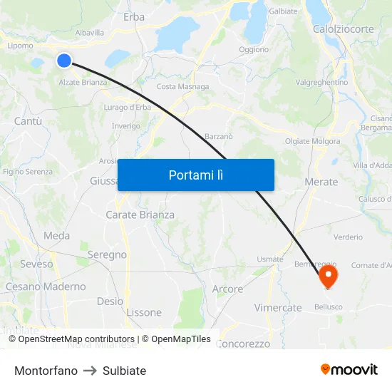 Montorfano to Sulbiate map