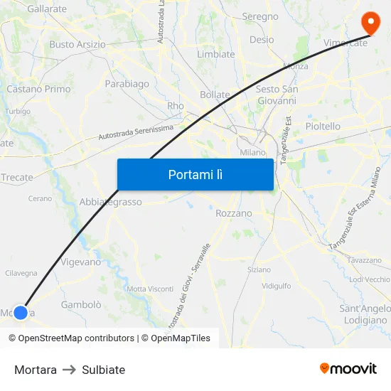 Mortara to Sulbiate map