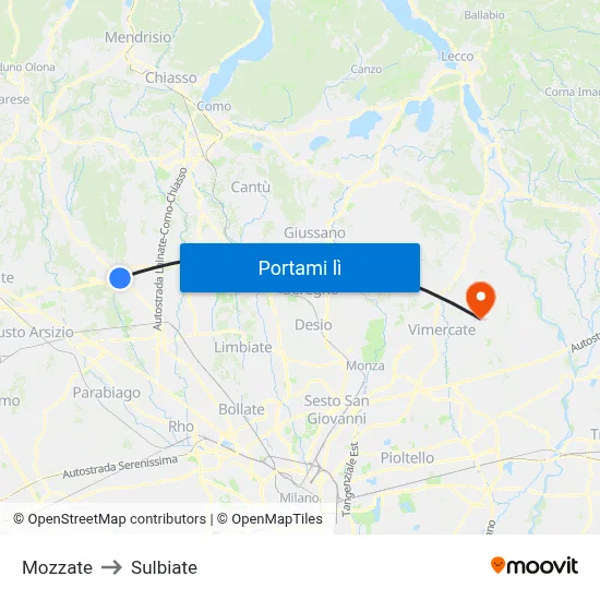Mozzate to Sulbiate map