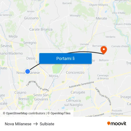 Nova Milanese to Sulbiate map