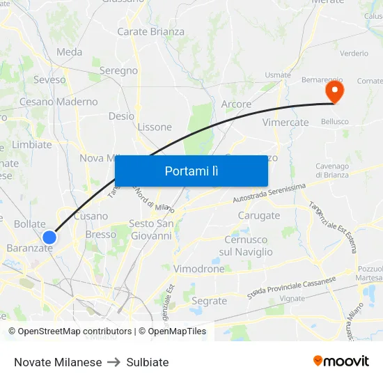 Novate Milanese to Sulbiate map