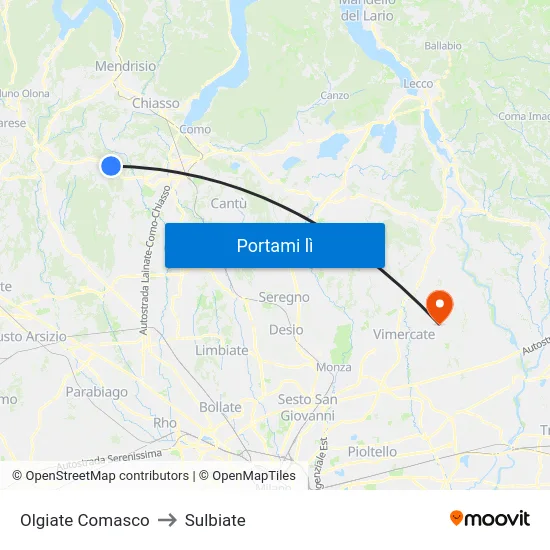 Olgiate Comasco to Sulbiate map
