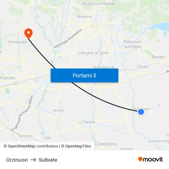 Orzinuovi to Sulbiate map