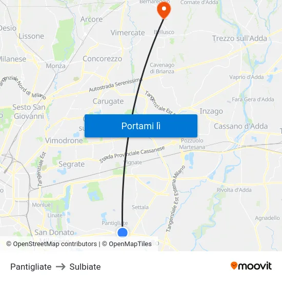 Pantigliate to Sulbiate map
