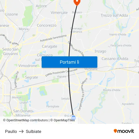 Paullo to Sulbiate map