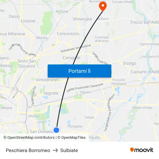 Peschiera Borromeo to Sulbiate map