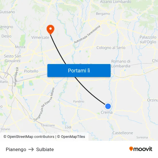 Pianengo to Sulbiate map