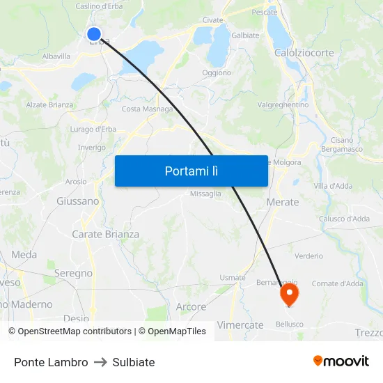 Ponte Lambro to Sulbiate map