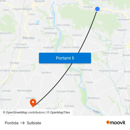 Pontida to Sulbiate map