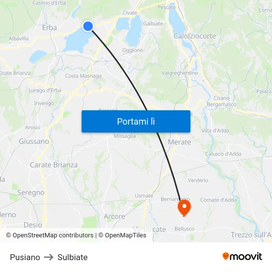 Pusiano to Sulbiate map
