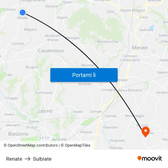 Renate to Sulbiate map
