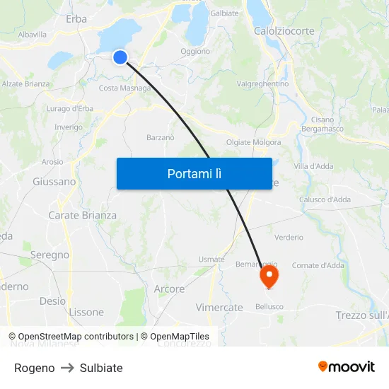 Rogeno to Sulbiate map