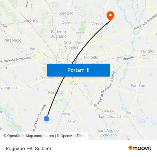 Rognano to Sulbiate map
