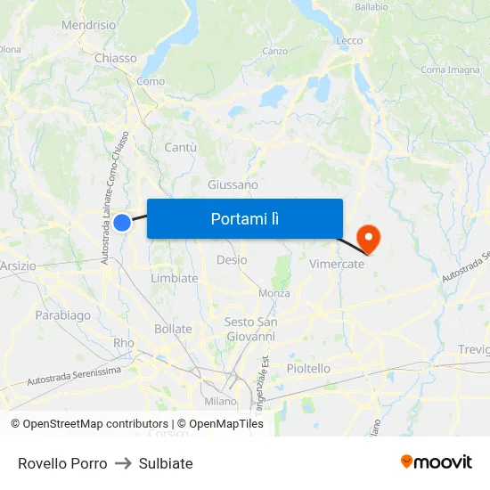 Rovello Porro to Sulbiate map