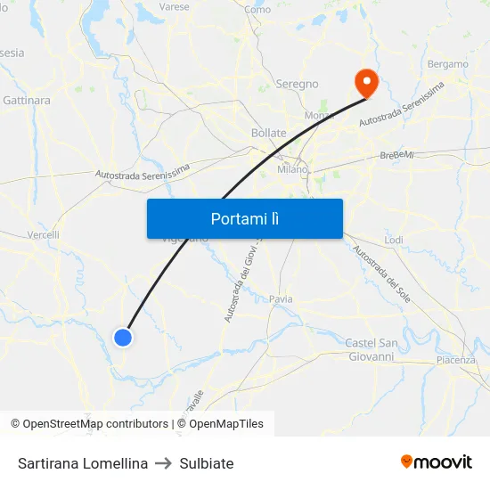 Sartirana Lomellina to Sulbiate map