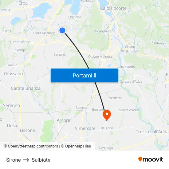 Sirone to Sulbiate map
