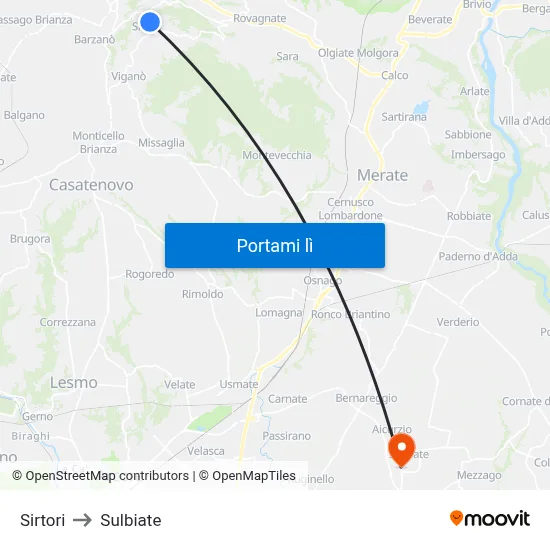 Sirtori to Sulbiate map