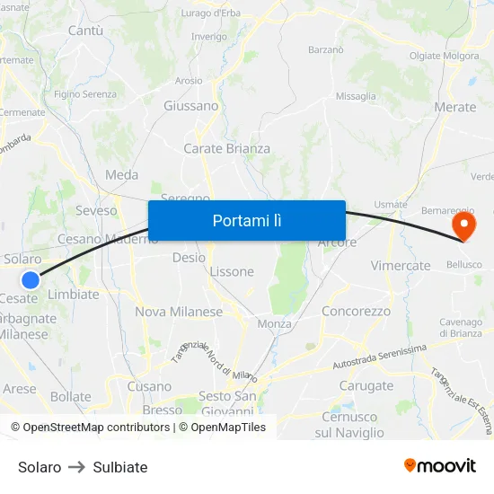 Solaro to Sulbiate map