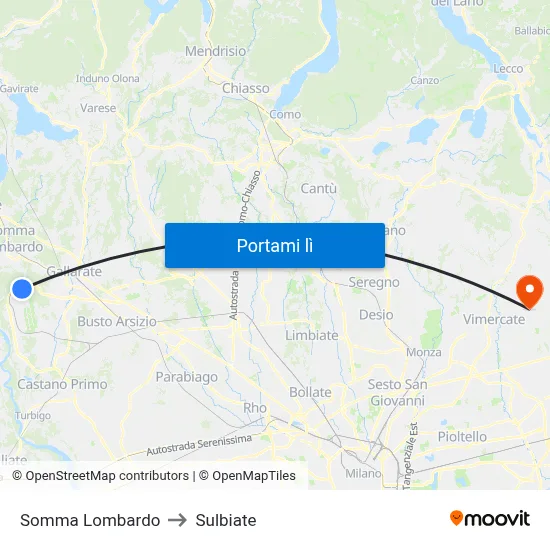 Somma Lombardo to Sulbiate map