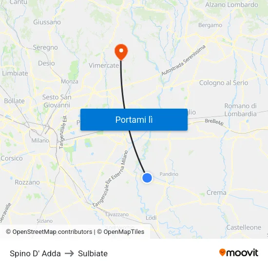 Spino D' Adda to Sulbiate map