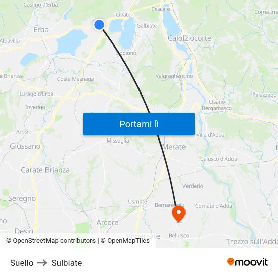 Suello to Sulbiate map