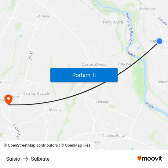 Suisio to Sulbiate map