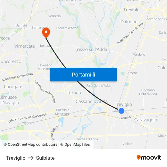 Treviglio to Sulbiate map